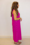 pink ribbed knit solid midi dress