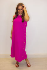 pink ribbed knit solid midi dress