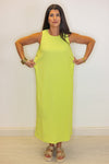 lime ribbed knit solid midi dress