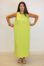 lime ribbed knit solid midi dress
