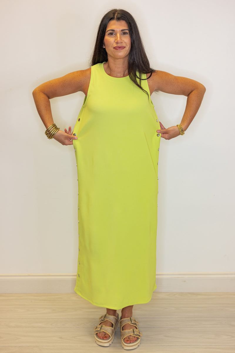 lime ribbed knit solid midi dress