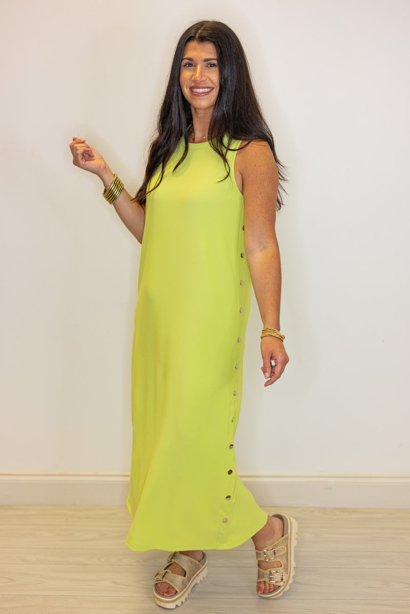 lime ribbed knit solid midi dress