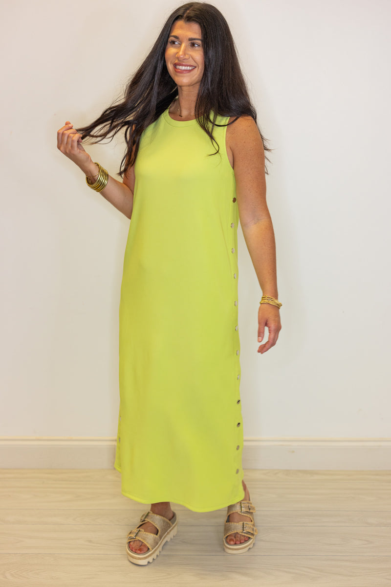 lime ribbed knit solid midi dress