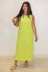lime ribbed knit solid midi dress