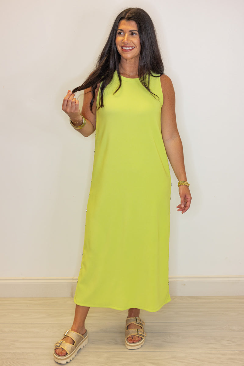 lime ribbed knit solid midi dress