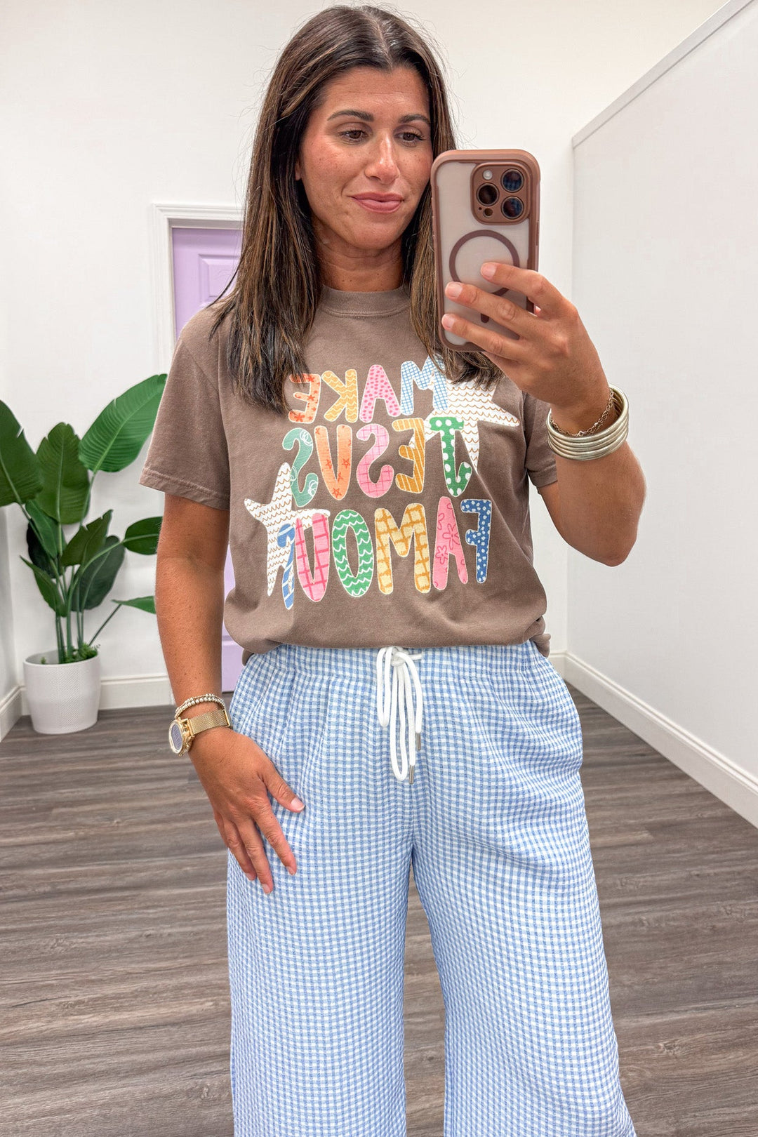 colorful make jesus famous christian graphic print short sleeve brown comfort colors tee shirt