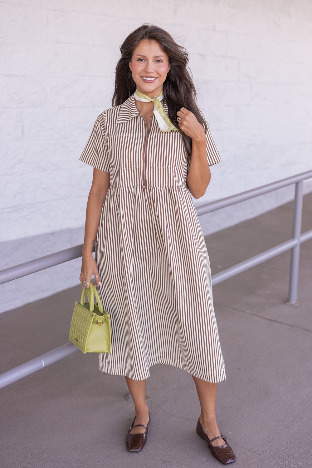 Striped Rendezvous Chocolate Midi Dress