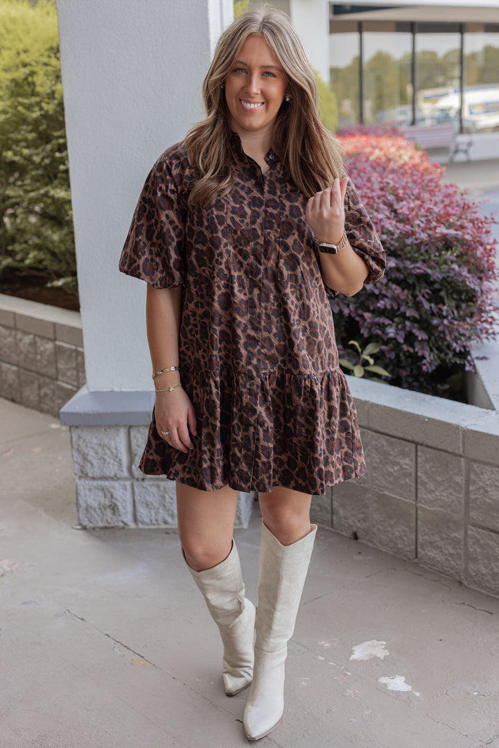 Women's brown and black leopard print Ana pocket dress by Karlie