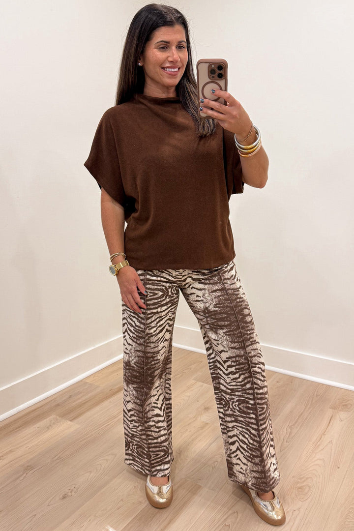 classic design solid brown mock neckline dolman sleeve lightweight knit sweater top