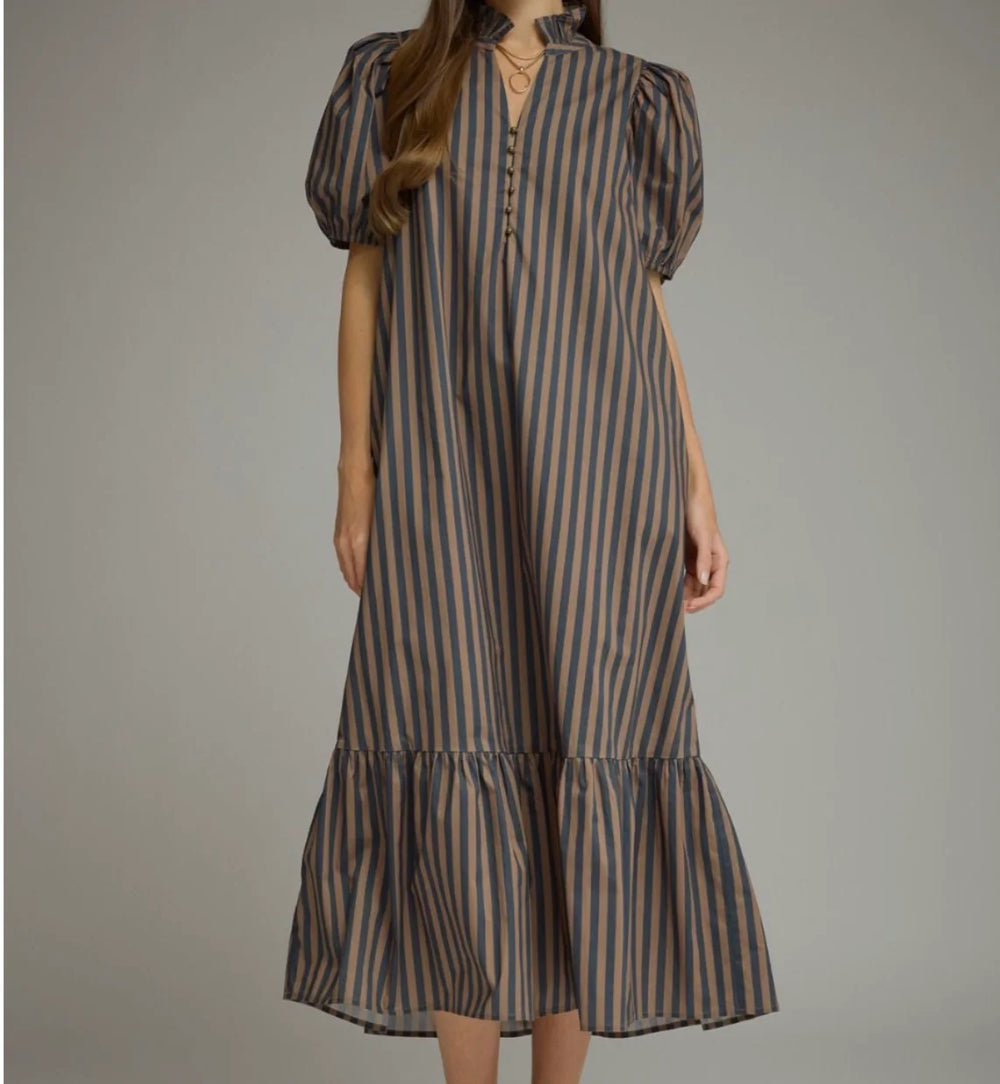 Entro brown and navy striped midi dress