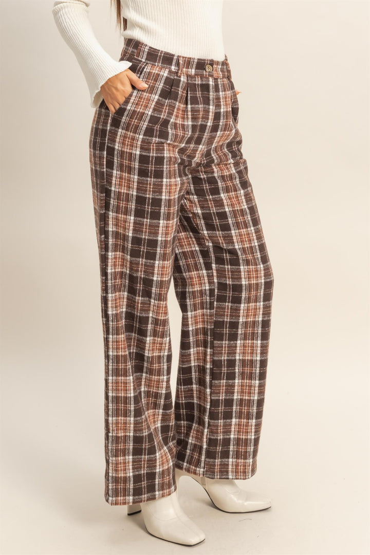 chocolate brown plaid thanksgiving pants pockets