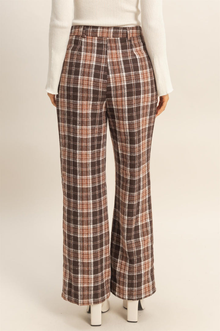 chocolate brown plaid thanksgiving pants back