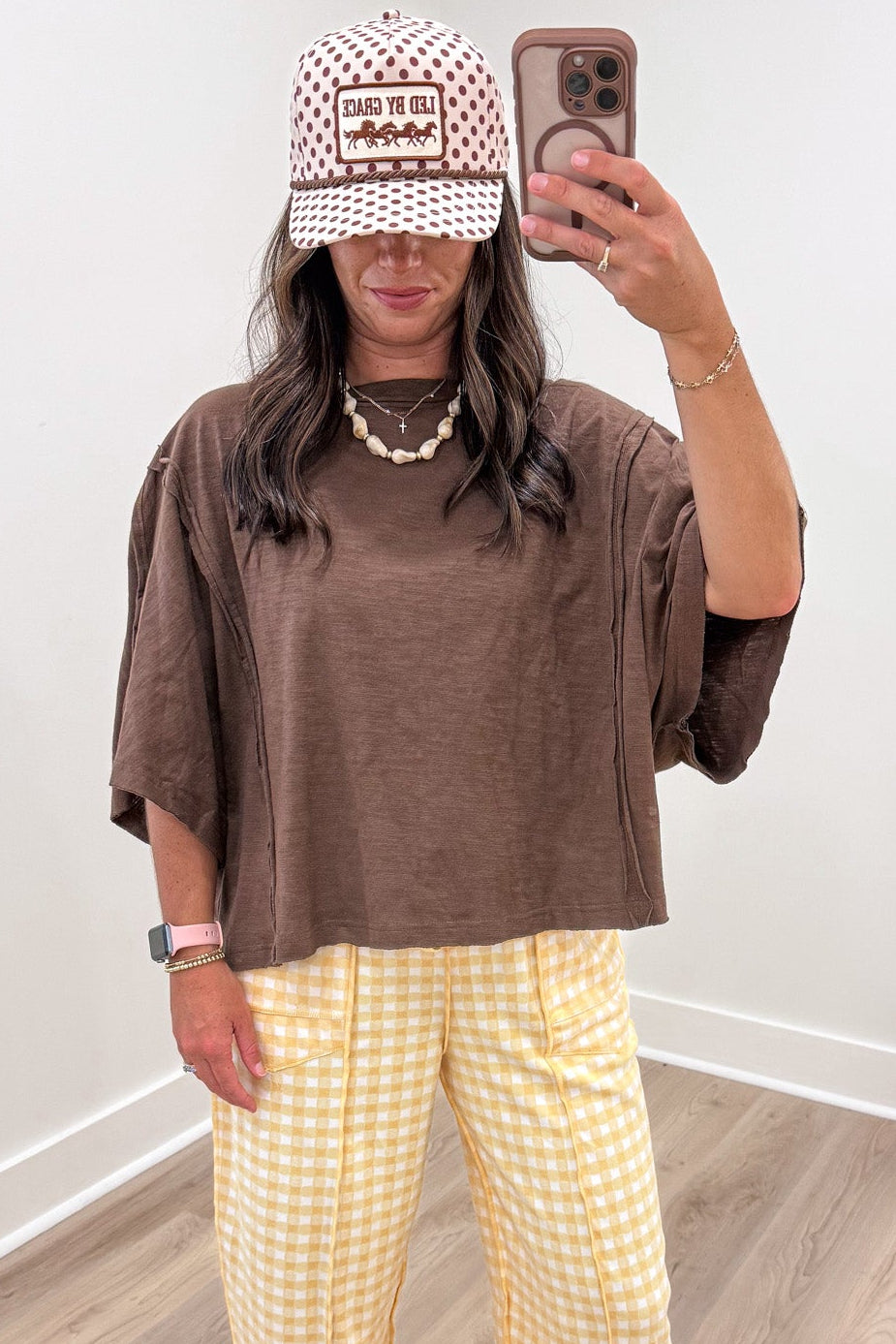 solid espresso brown wide short sleeve crew neckline oversized cotton t-shirt