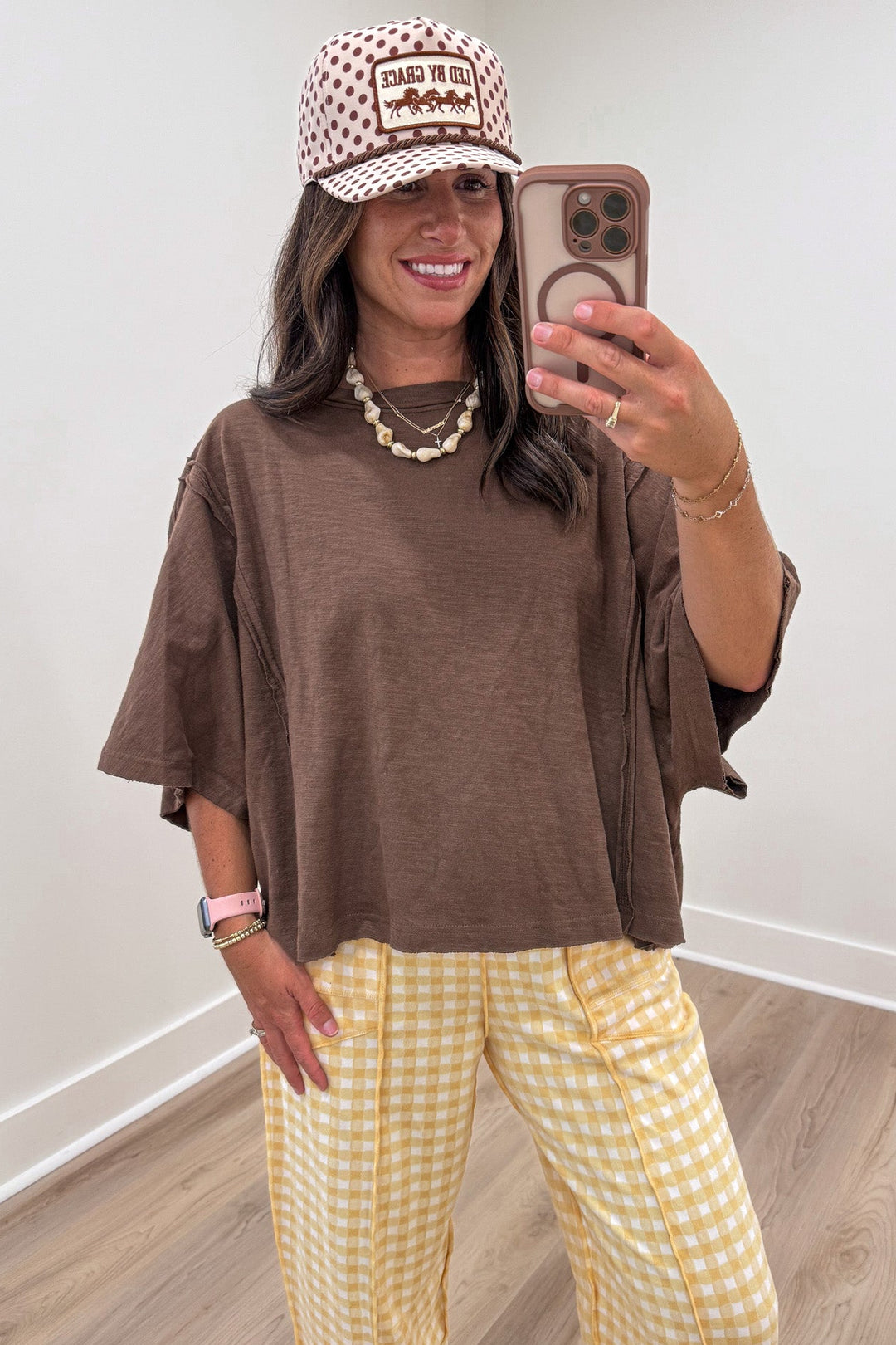 solid espresso brown short sleeve crew neckline oversized cotton t-shirt