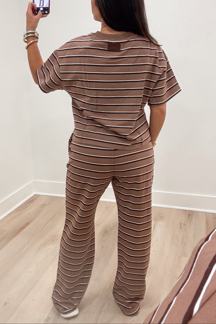 day and moon tan brown matching set back full length pants