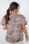 Chocolate brown zebra print silk top