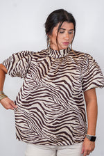 Chocolate brown zebra print silk top
