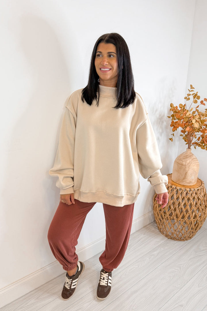 mock neck oversized god is good butter yellow sweatshirt full