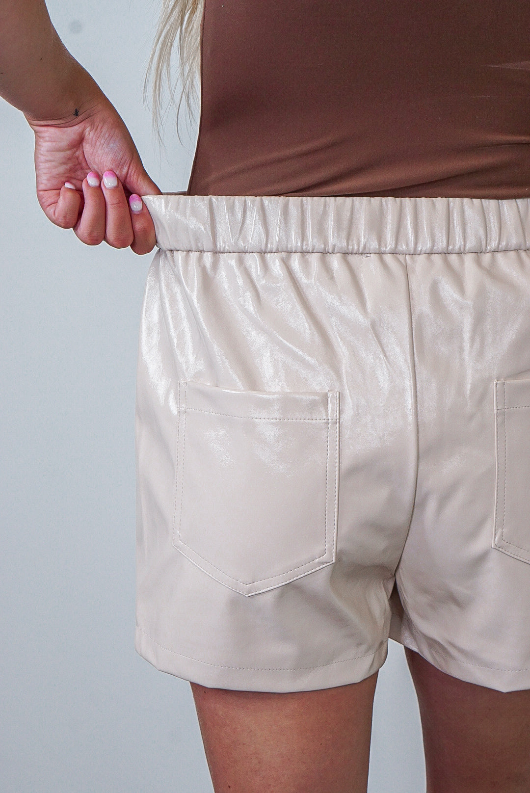 buddy love vince ecru leather shorts