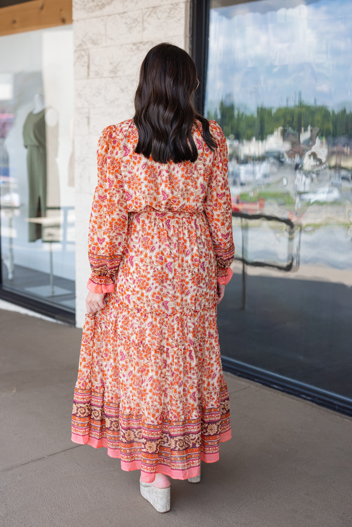 Orange And Ivory Floral Maxi Dress | Purple Door | Commerce GA