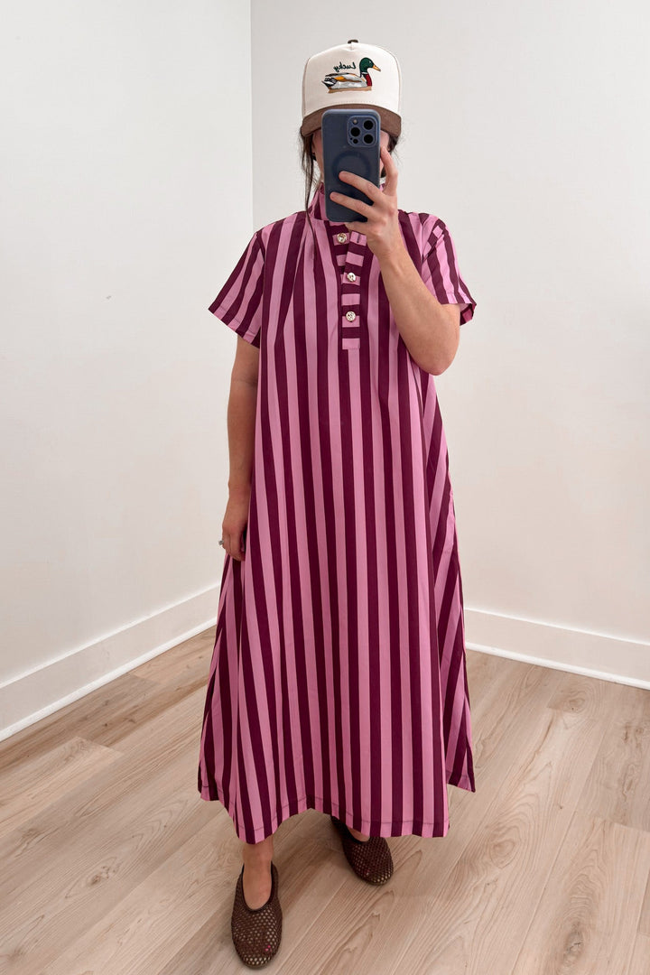 pink burgundy striped oversized midi dress