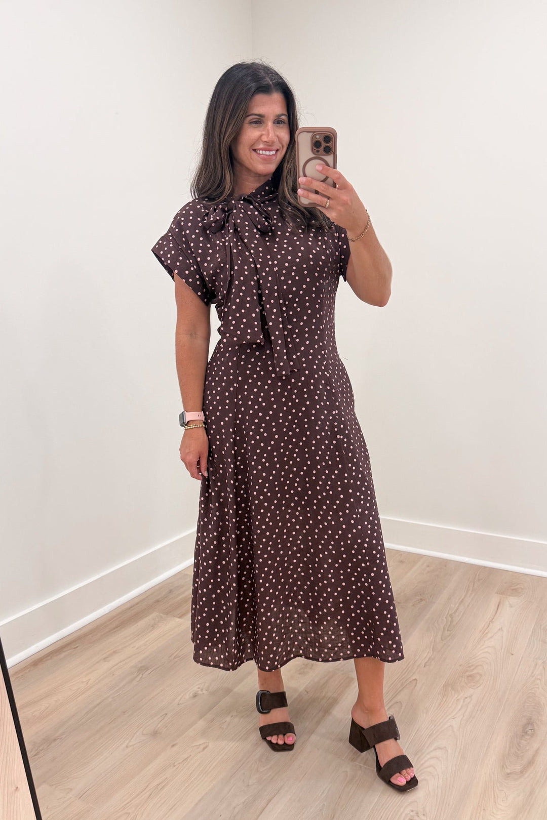 maroon burgundy polka dot midi dress