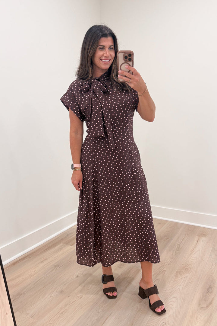 maroon burgundy polka dot midi dress