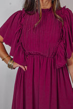 burgundy ruffle maxi dress