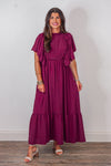 burgundy ruffle maxi dress