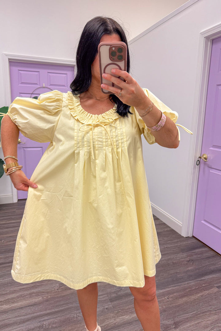 Spring butter yellow pintuck babydoll dress