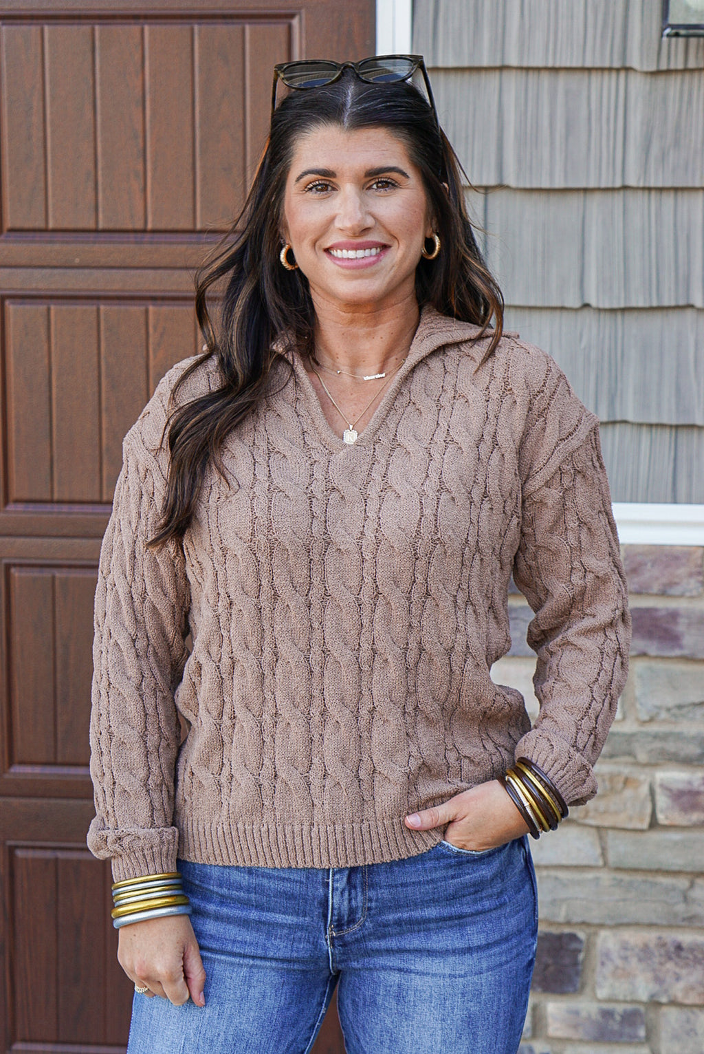 mocha brown cable knit sweater
