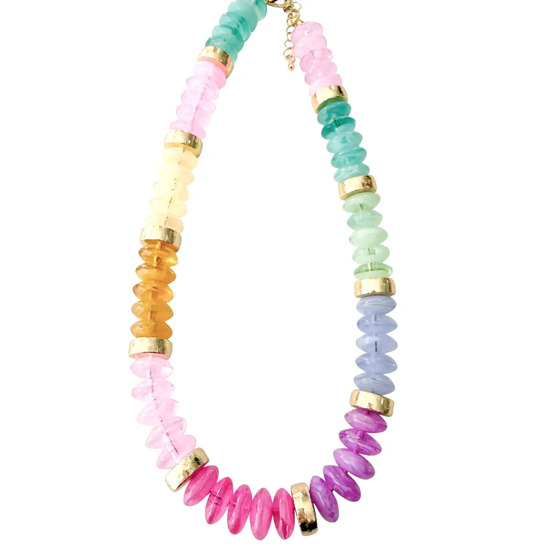 pastel rainbow colorful disc beaded necklace