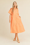 &Merci Cantaloupe orange button down tiered midi dress