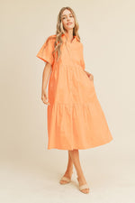 &Merci Cantaloupe orange button down tiered midi dress