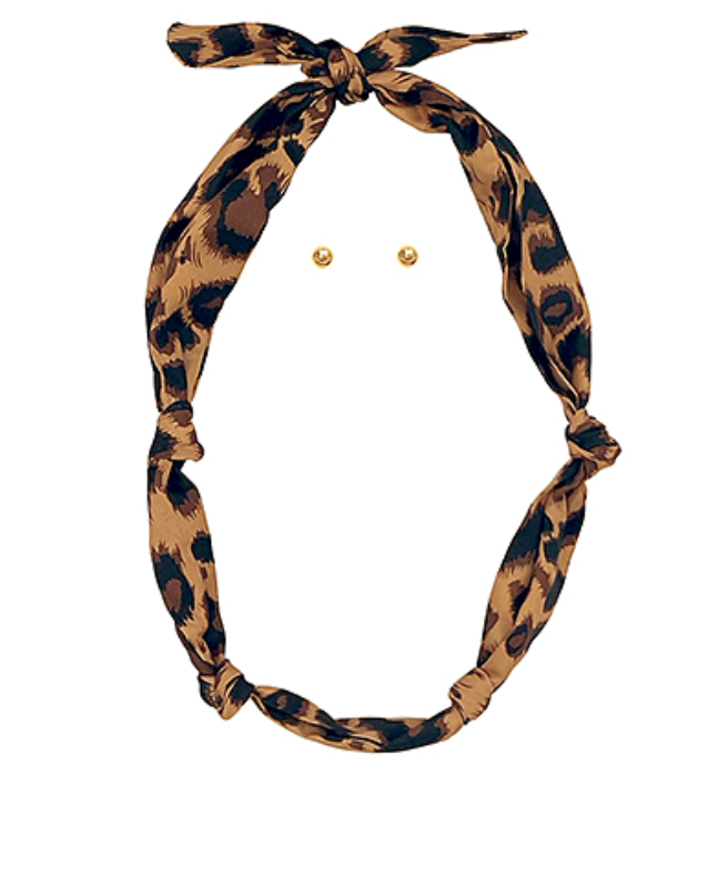 leopard print caramel scarf necklace