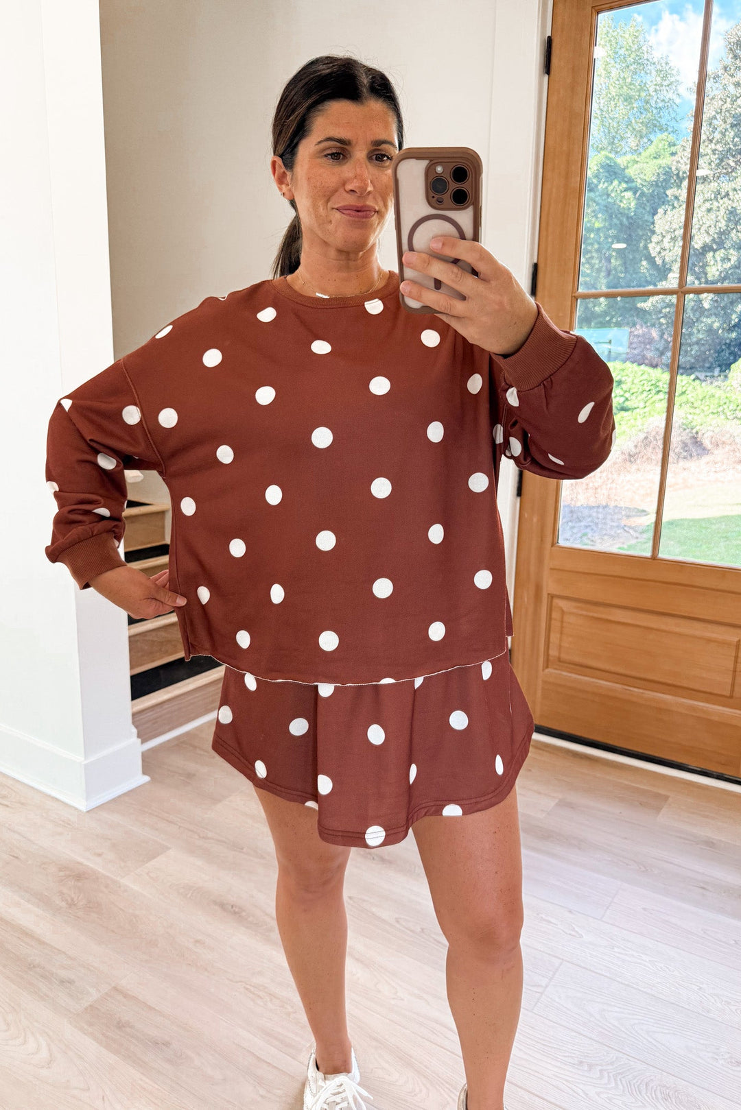 caramel polka dot matching skort set very relaxed