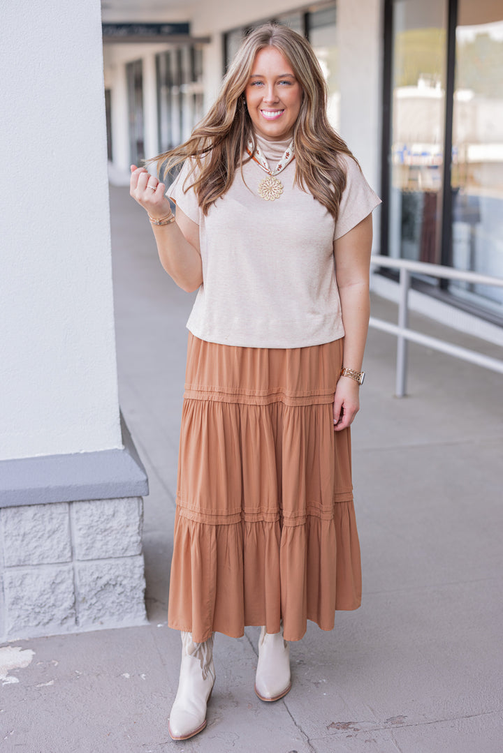 Women's oatmeal knit cropped top by Entro showing full front view