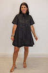 black white stitching casual swing dress