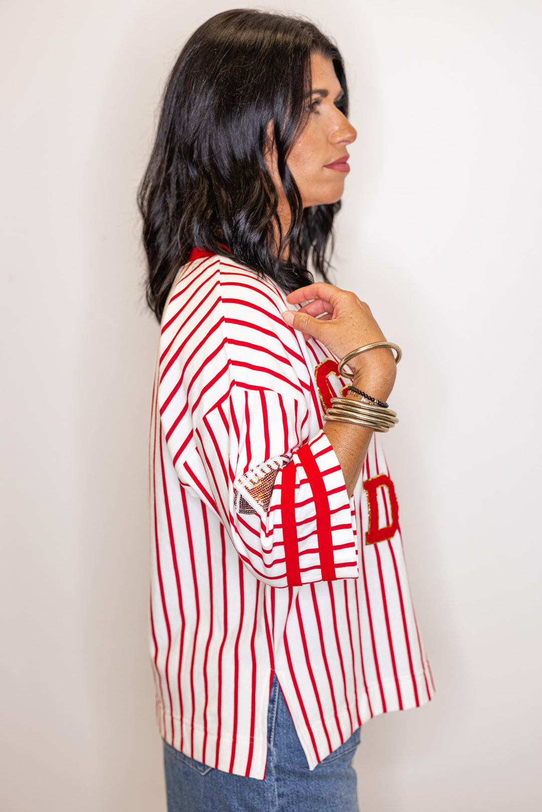 red stripe football gameday top