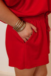 red scuba knit stretch waist lounge shorts