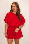 red scuba knit stretch waist lounge shorts