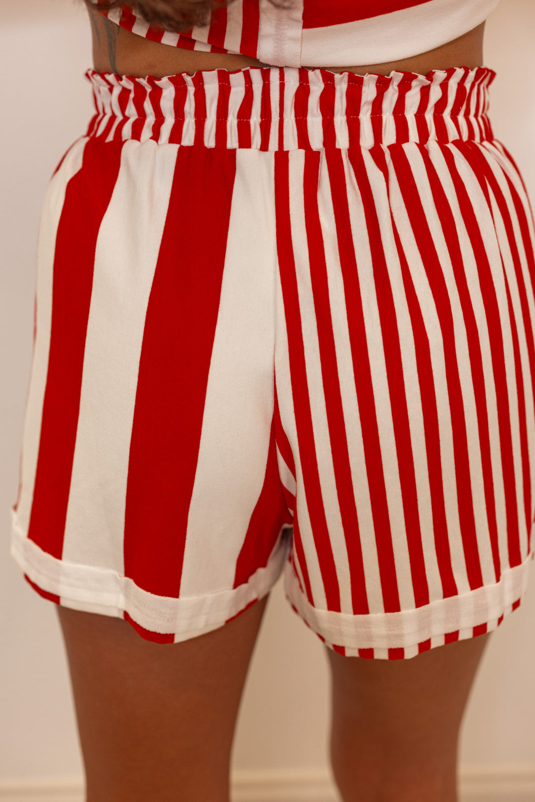 red white stripe casual lounge shorts