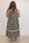 leopard print colorblock midi dress