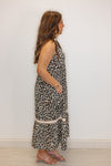 leopard print colorblock midi dress