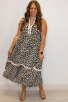 leopard print colorblock midi dress