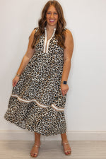 leopard print colorblock midi dress