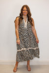 leopard print colorblock midi dress