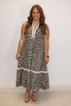 leopard print colorblock midi dress