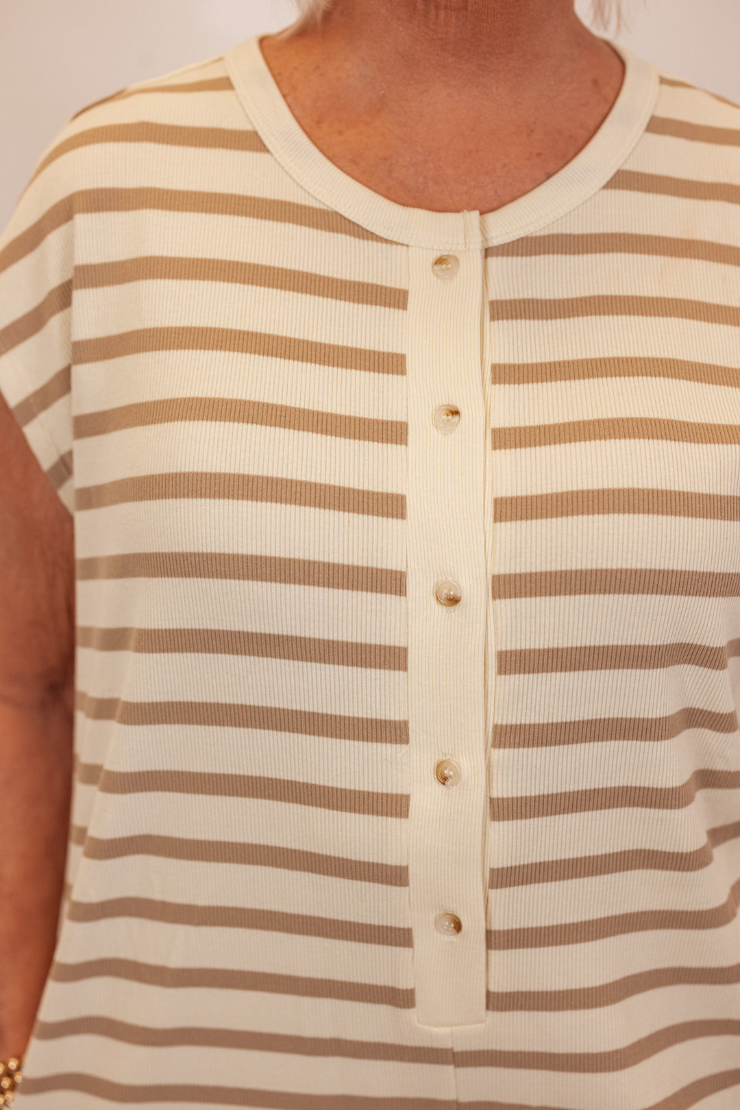 tan ivory striped knit wide leg jumpsuit