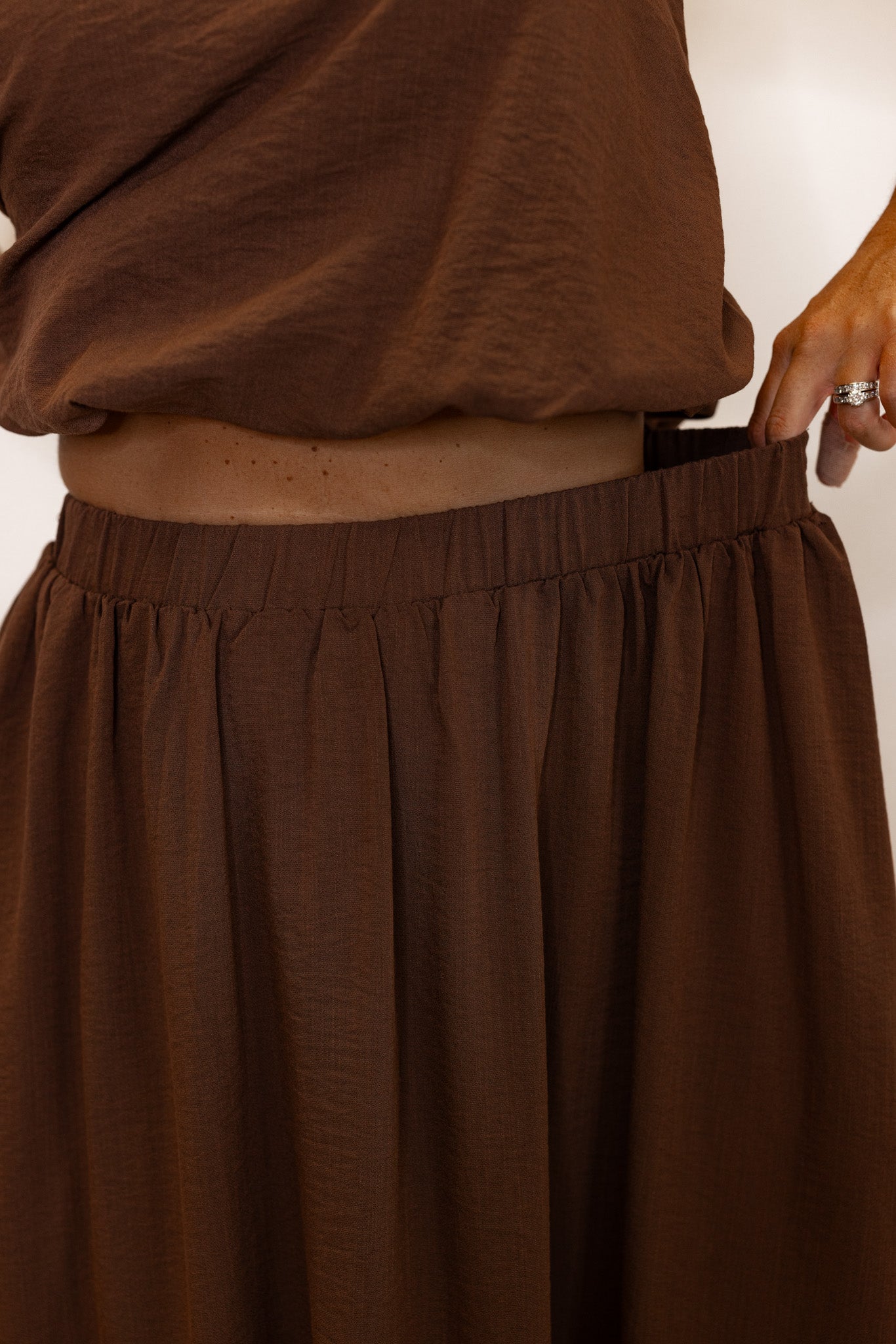 Espresso Textured Midi Skirt | Purple Door Boutique | Commerce GA